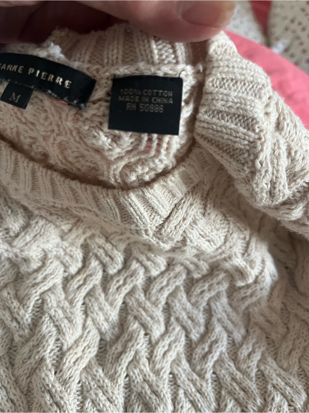 JEANNE PIERRE Cream Cable Knit Crewneck Sweater